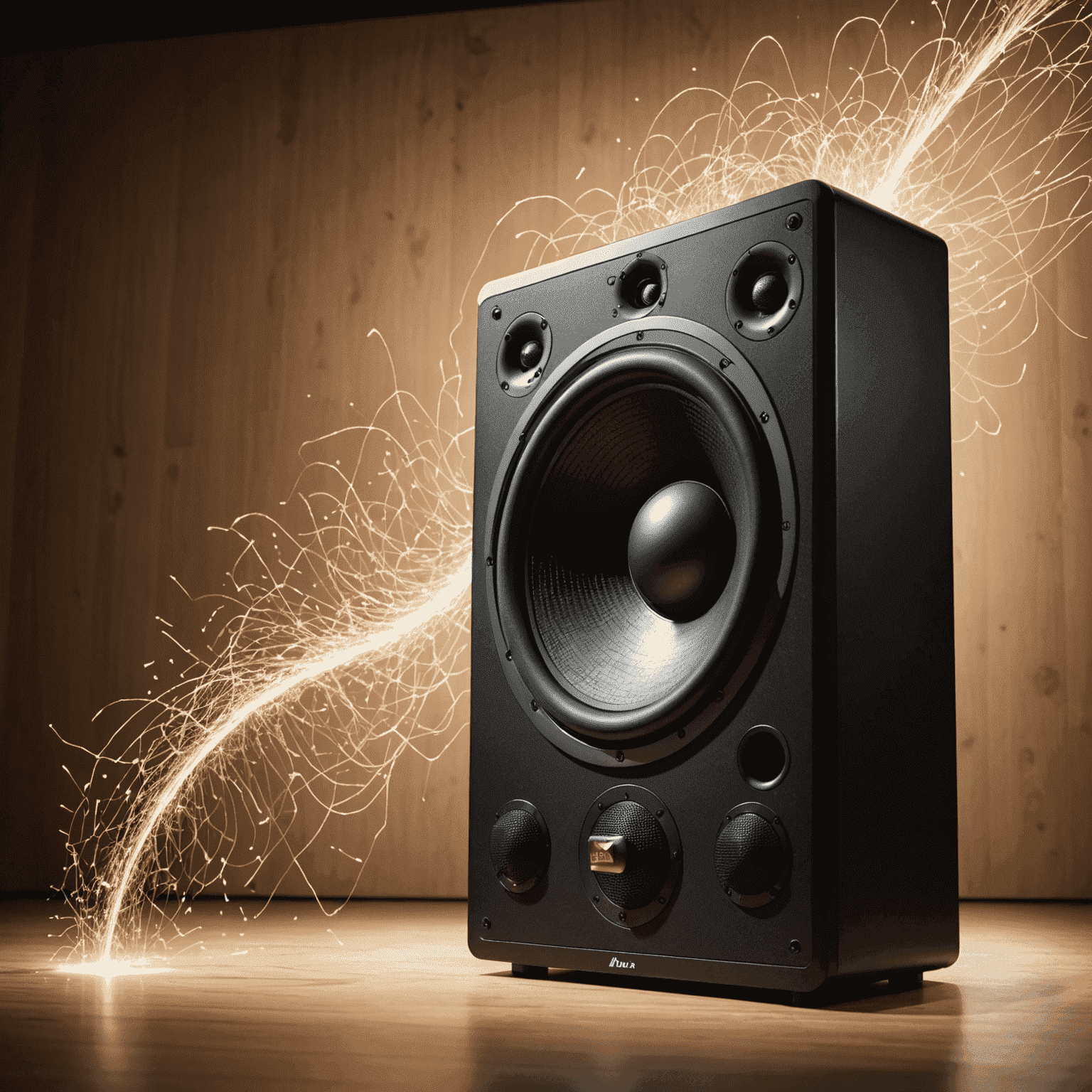 A dynamic speaker on stage, demonstrating various voice modulation techniques. The image shows visual sound waves emanating from the speaker, illustrating different pitches and tones.