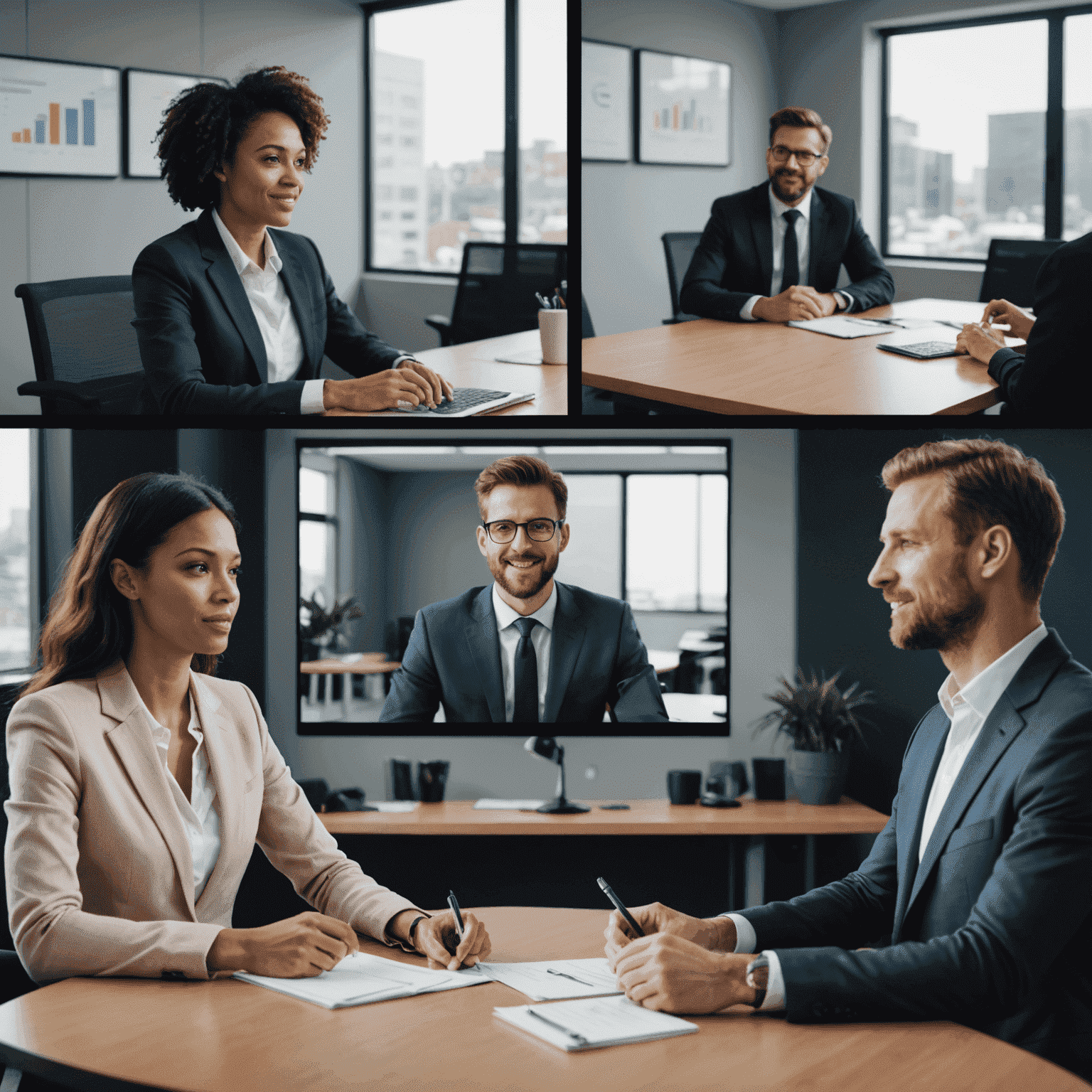 A split-screen image showing a person confidently speaking in a boardroom on the left, and the same person engaging in a Zoom call on the right, demonstrating the contrast between in-person and virtual speaking environments