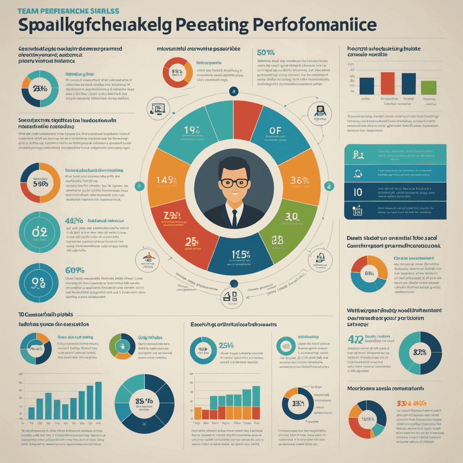 An infographic showing the impact of effective speaking skills on team performance, featuring animated charts and graphs that highlight increased productivity, improved morale, and enhanced collaboration as a result of strong leadership communication.